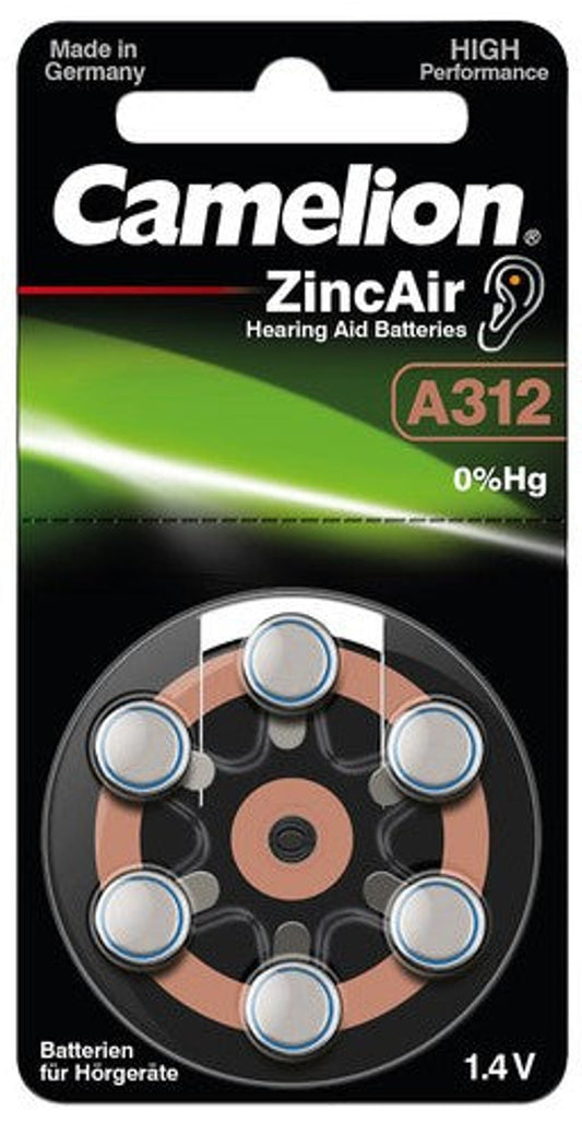 Zink-Luft Batterien Typ 312 (6er-Pack) für Batterieadapter