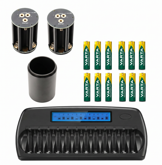 Set für Beaulieu 3008 S und 5008 S: zwei Adapter, zwölf Varta AAA Akkus und Ladegerät