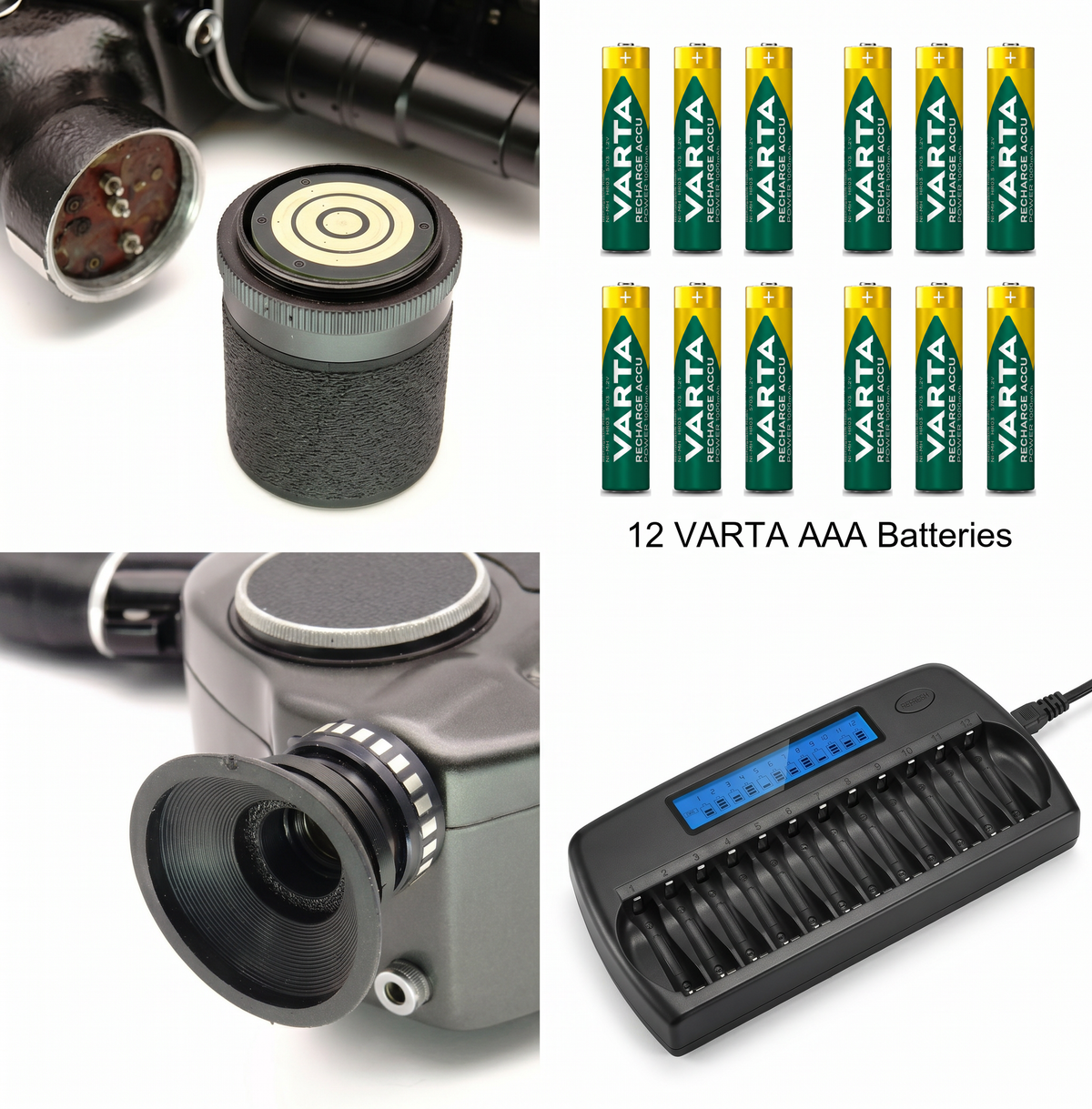 Set für Beaulieu R16 und 2016: Batterieadapter, zwölf Varta AAA Akkus und Ladegerät