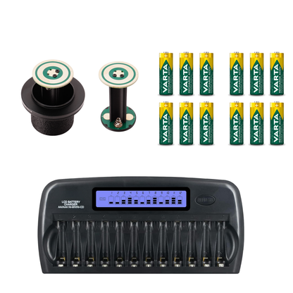 Batterieadapter für Beaulieu S2008 mit zwölf Varta AA Akkus und Ladegerät