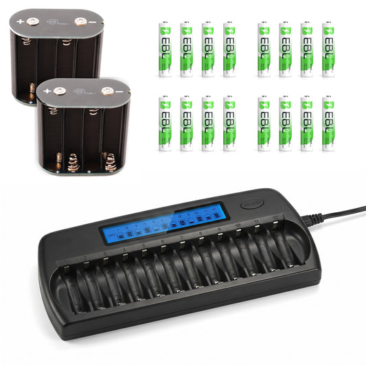 Komplettset für Canon Scoopic 16 und 16S: zwei Batterieadapter, 16 AAA-Akkus EBL 1100 mAh und 12-Slot-Ladegerät