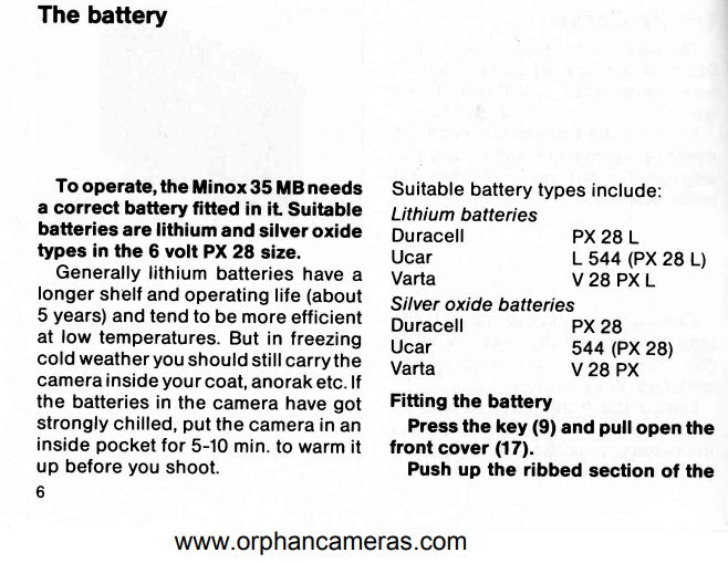Batterieadapter für Minox 35 MB, ML & MDC (ersetzt PX28)