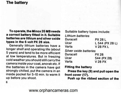 Batterieadapter für Minox 35 MB, ML & MDC (ersetzt PX28)